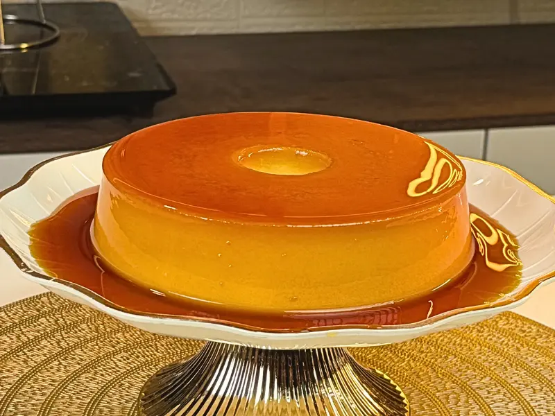 Pudim de Milho Verde cremoso com calda de caramelo