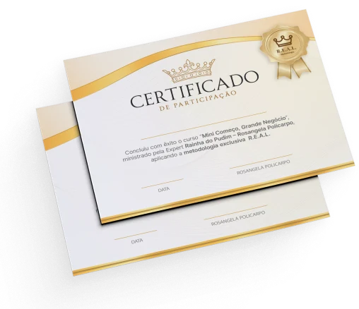 Mini Pudim para Vender | Rainha do Pudim 1 62 Certificado Mini Começo Grande Negócio - Rainha do Pudim - Rosangela Policarpo